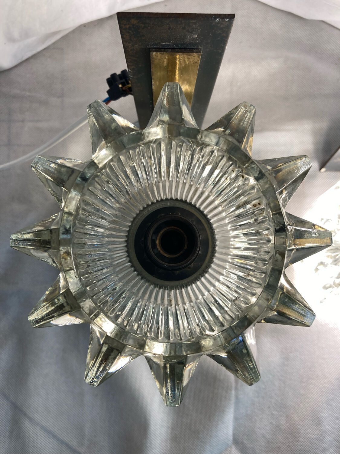 Pair of 1930s wall lights, Italian work, Murano glass and brass