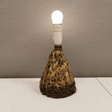Ceramic table lamp, in greenish/brownish glaze, almost in the shape of a volcano.