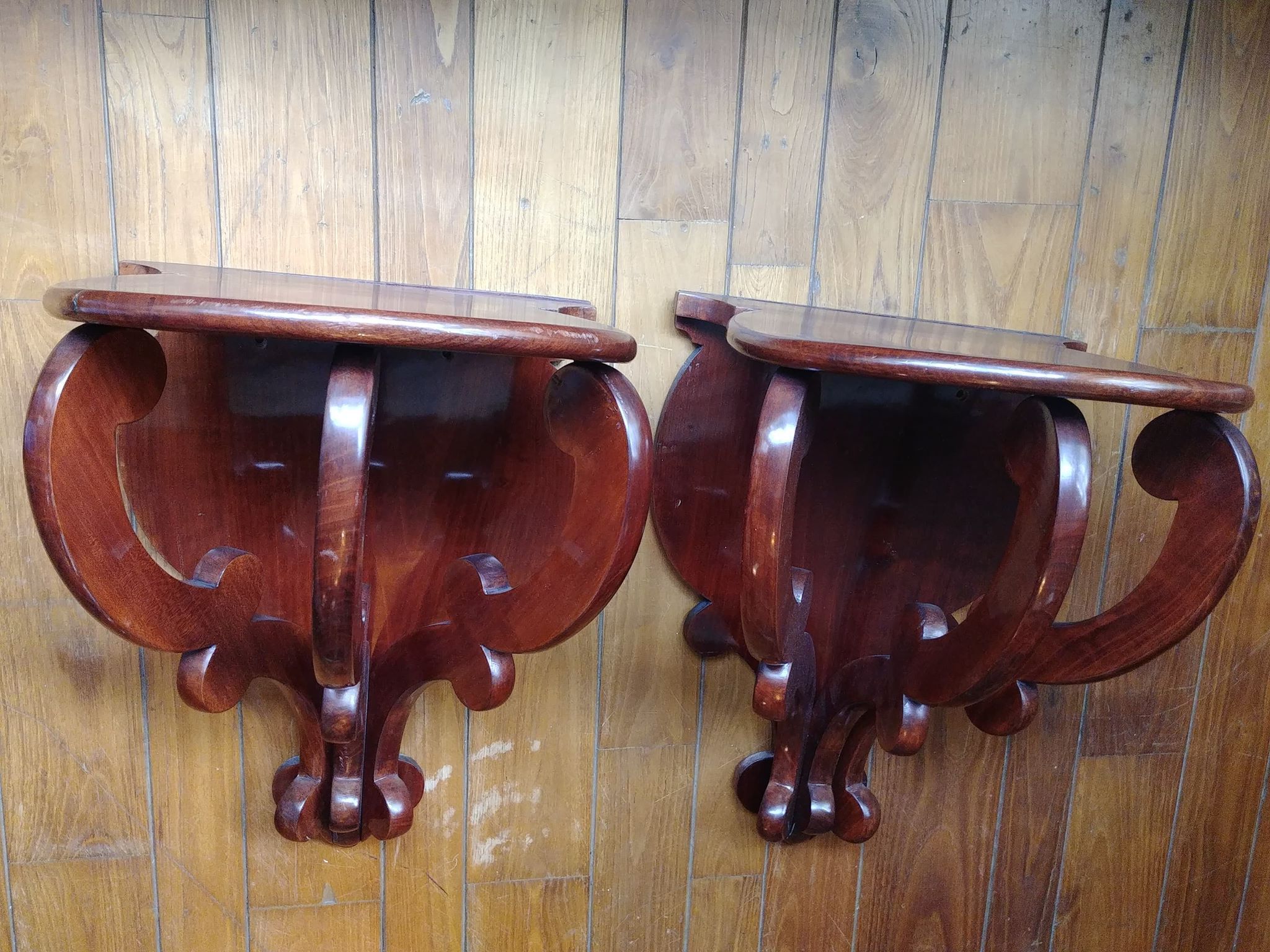 Pair of mahogany wall consoles