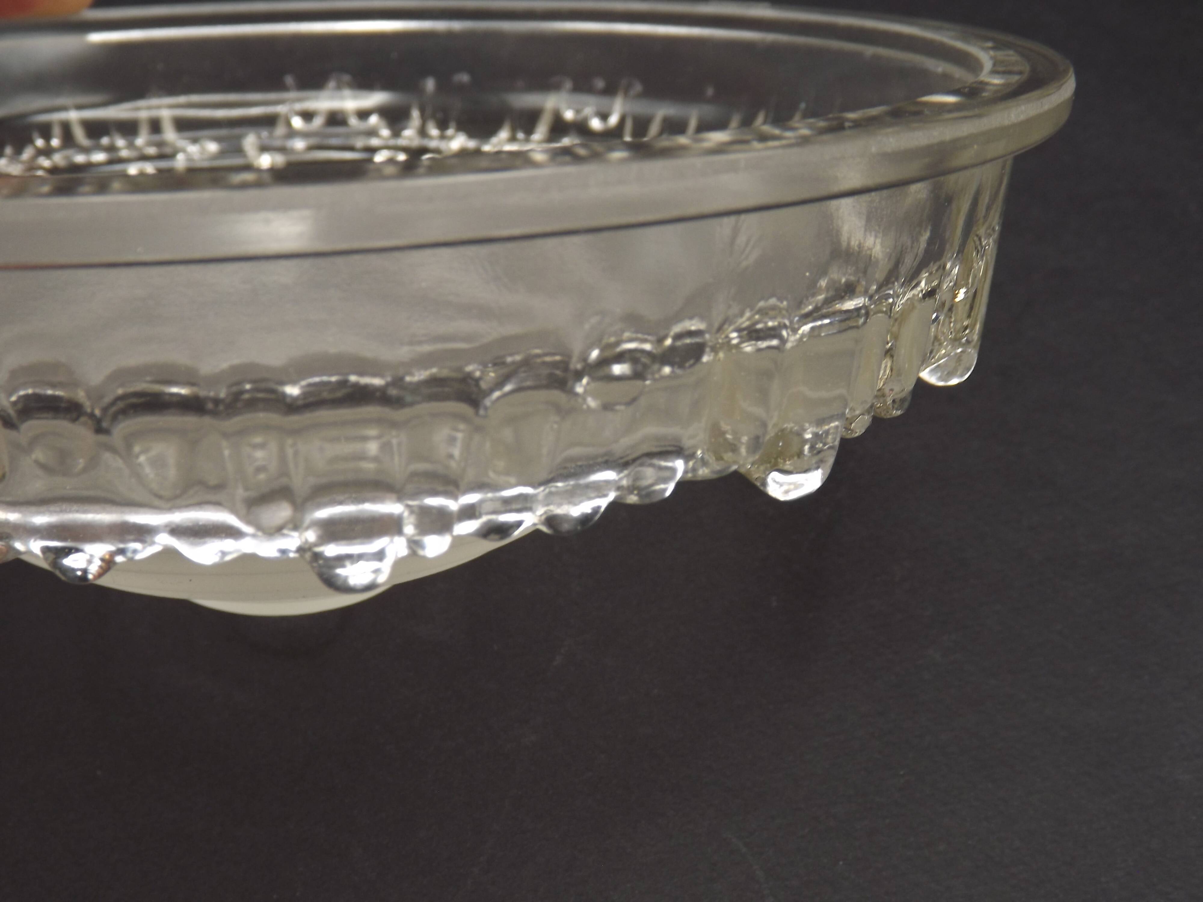 Signed EZAN France Frosted & Clear Glass Icicle Shades - Art Deco Lighting