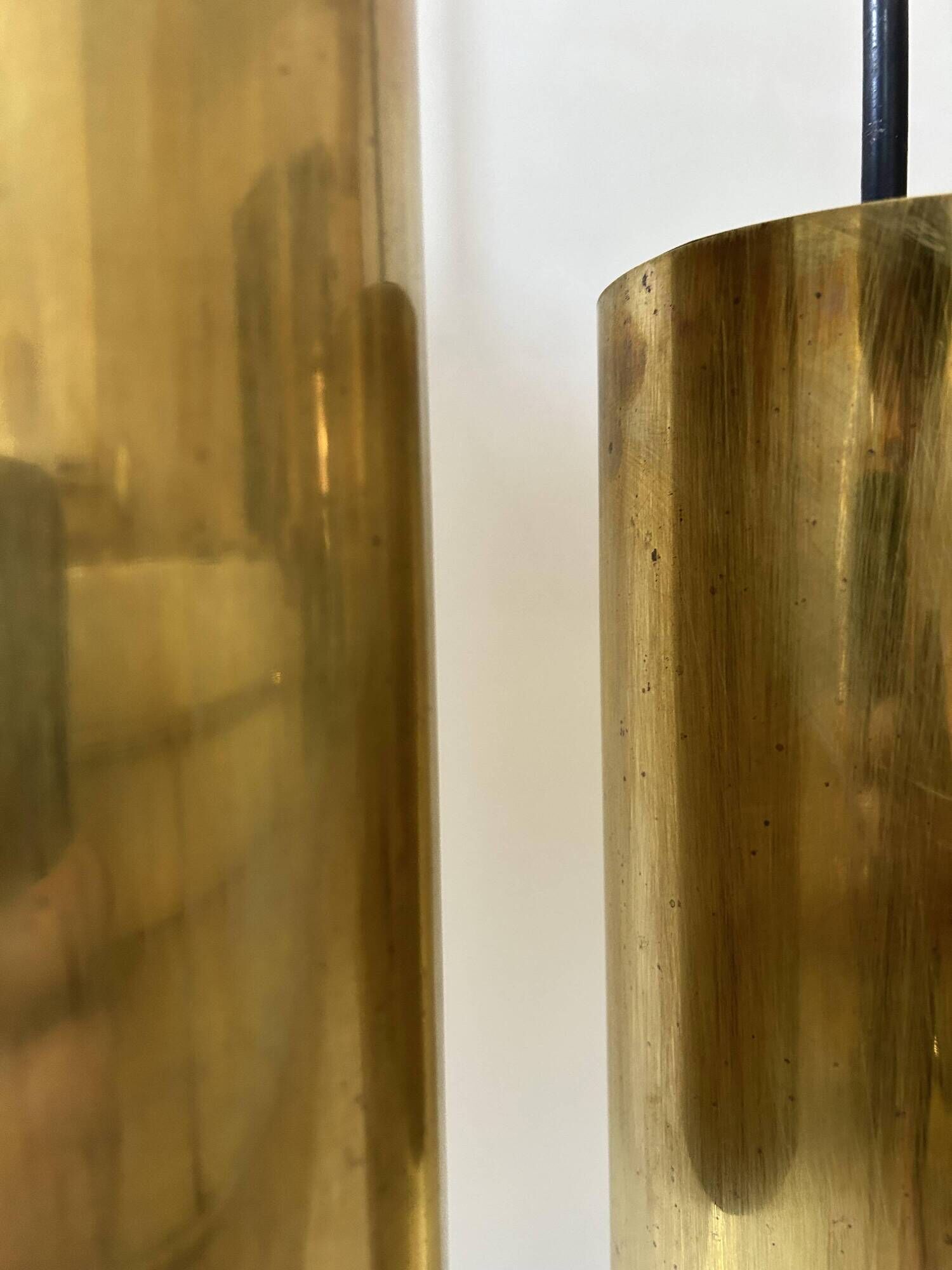 Set of 3 vintage pendant lights in solid brass, France 1960s