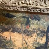 Oil on panel woman in an undergrowth