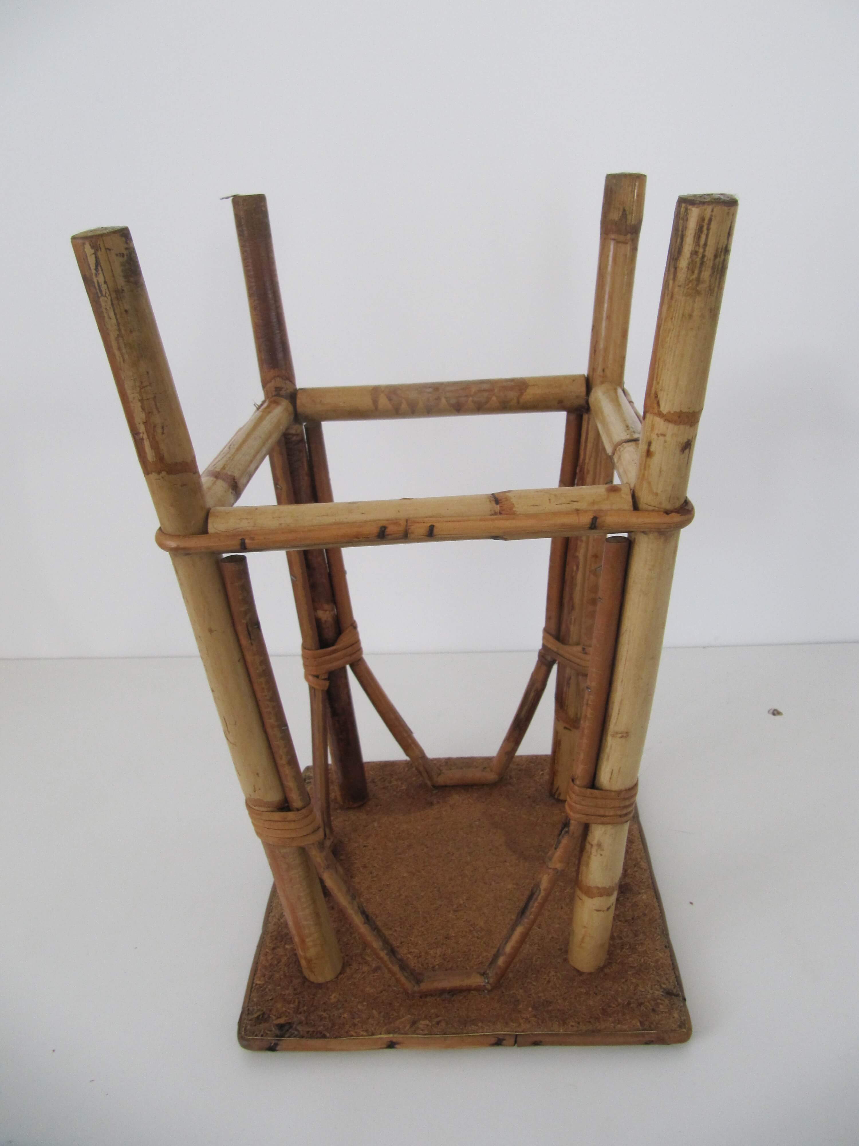 Vintage square rattan stool