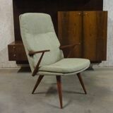 Fauteuil en teck coloré par Cor Alons pour Firma C. Den Boer Gouda recouvert de tissu vert Reseda melange
