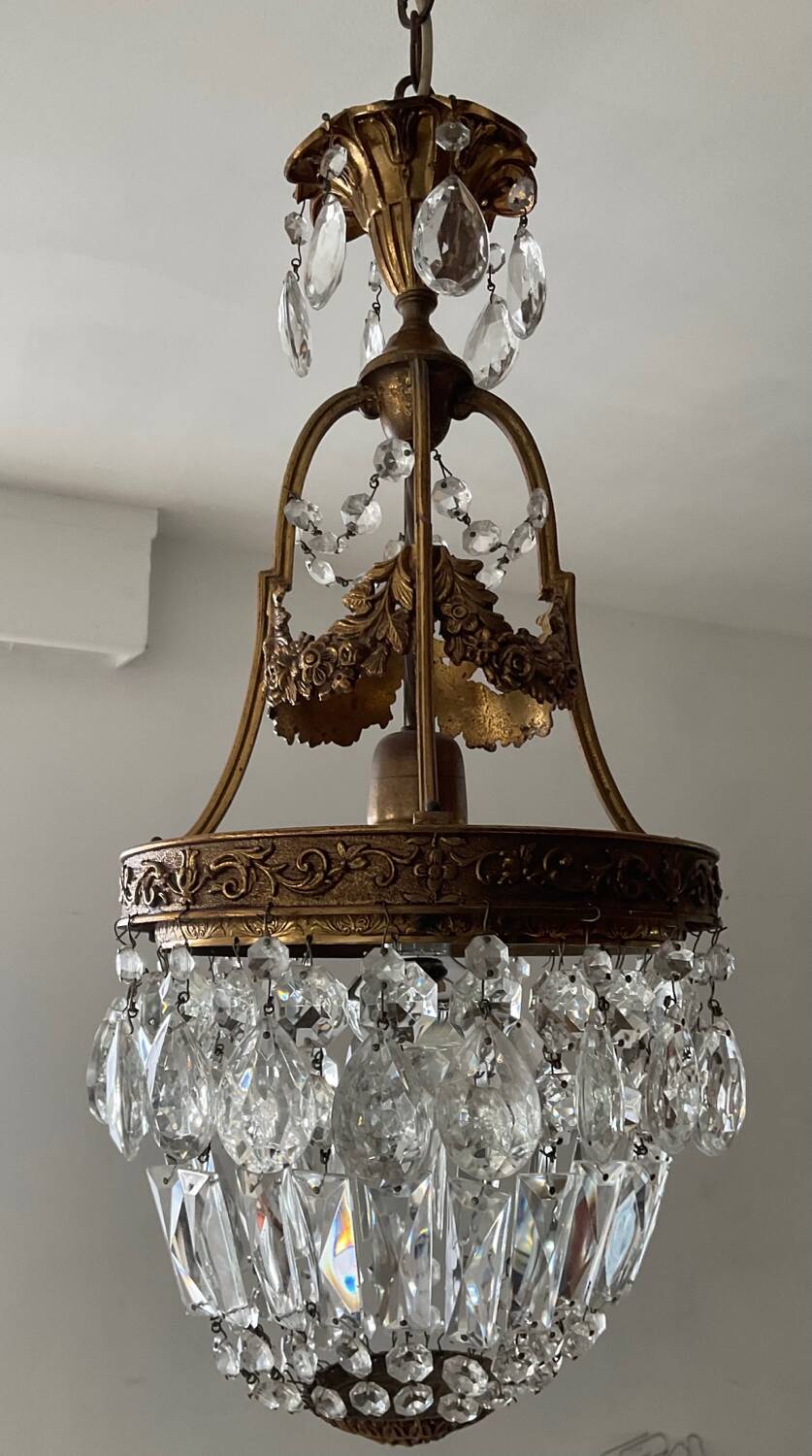 Old bronze basket chandelier with tassels