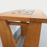 Vintage Guillerme and Chambron coffee and side table in solid oak and ceramic from the 50s and 60s