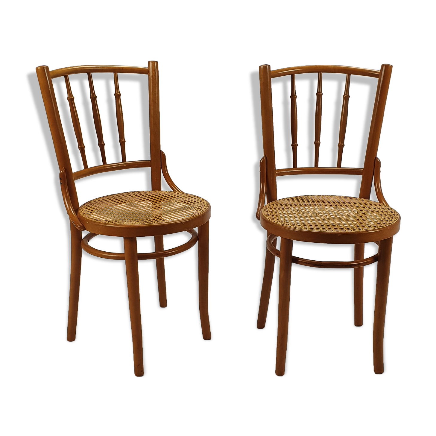 Set of 2 Romanian Cane and Birch Bentwood Chairs, 1960s
