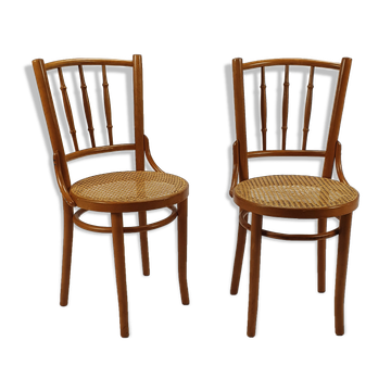 Set of 2 Romanian Cane and Birch Bentwood Chairs, 1960s