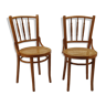 Ensemble de 2 chaises roumaines en bois de bent de canne et de bouleau, années 1960