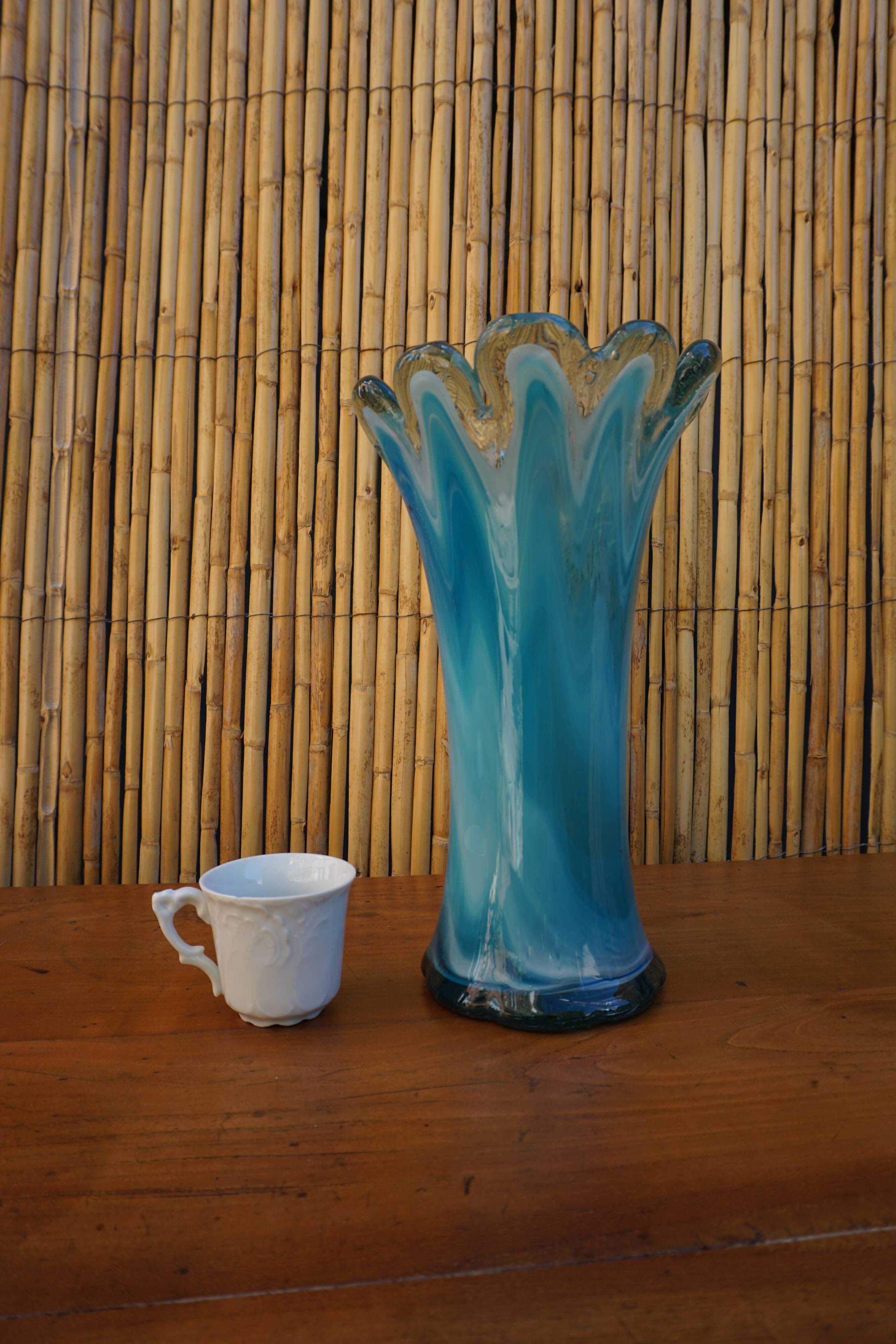 Blown glass vase in flower shape