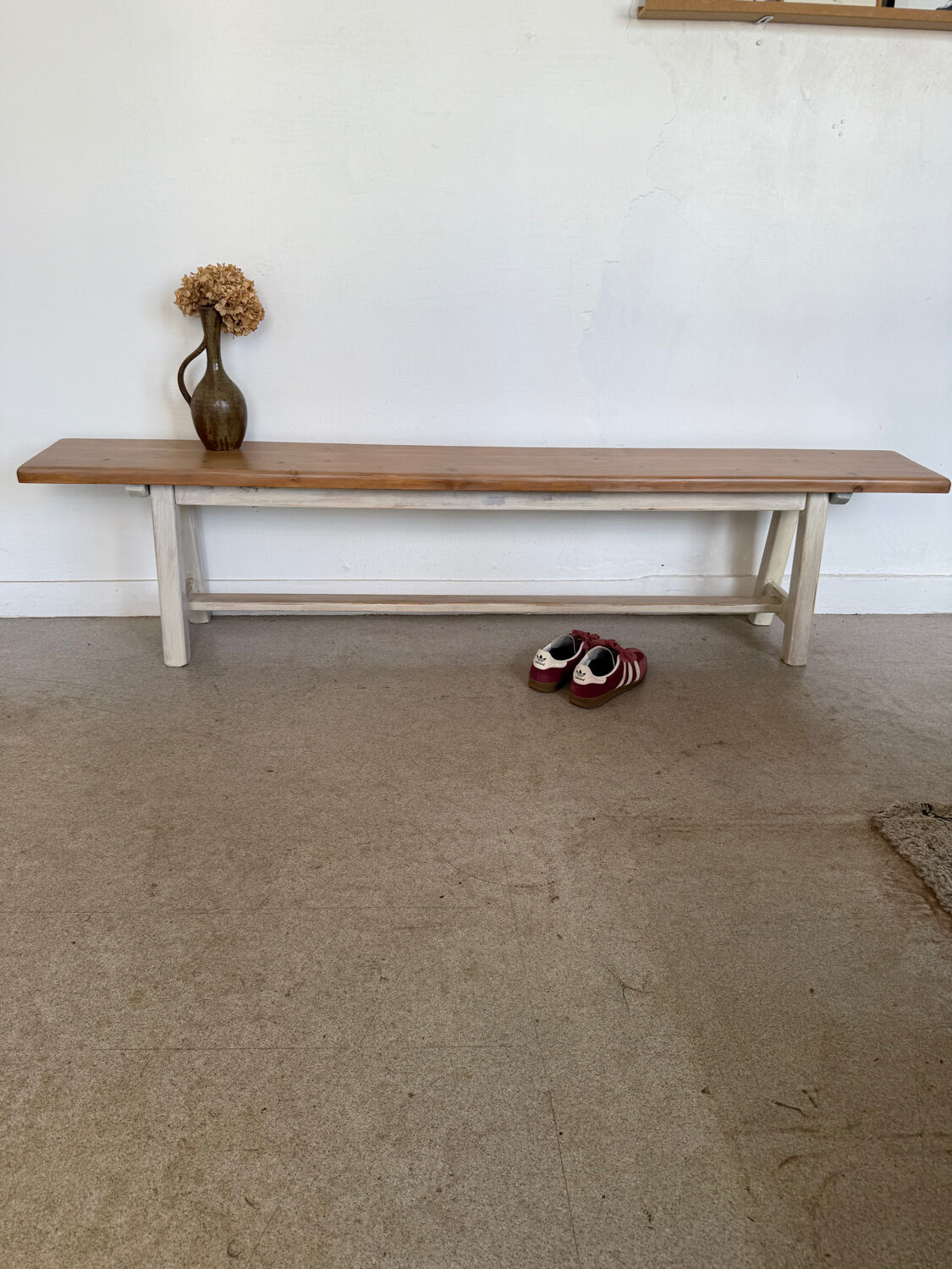 Vintage solid wood farmhouse bench