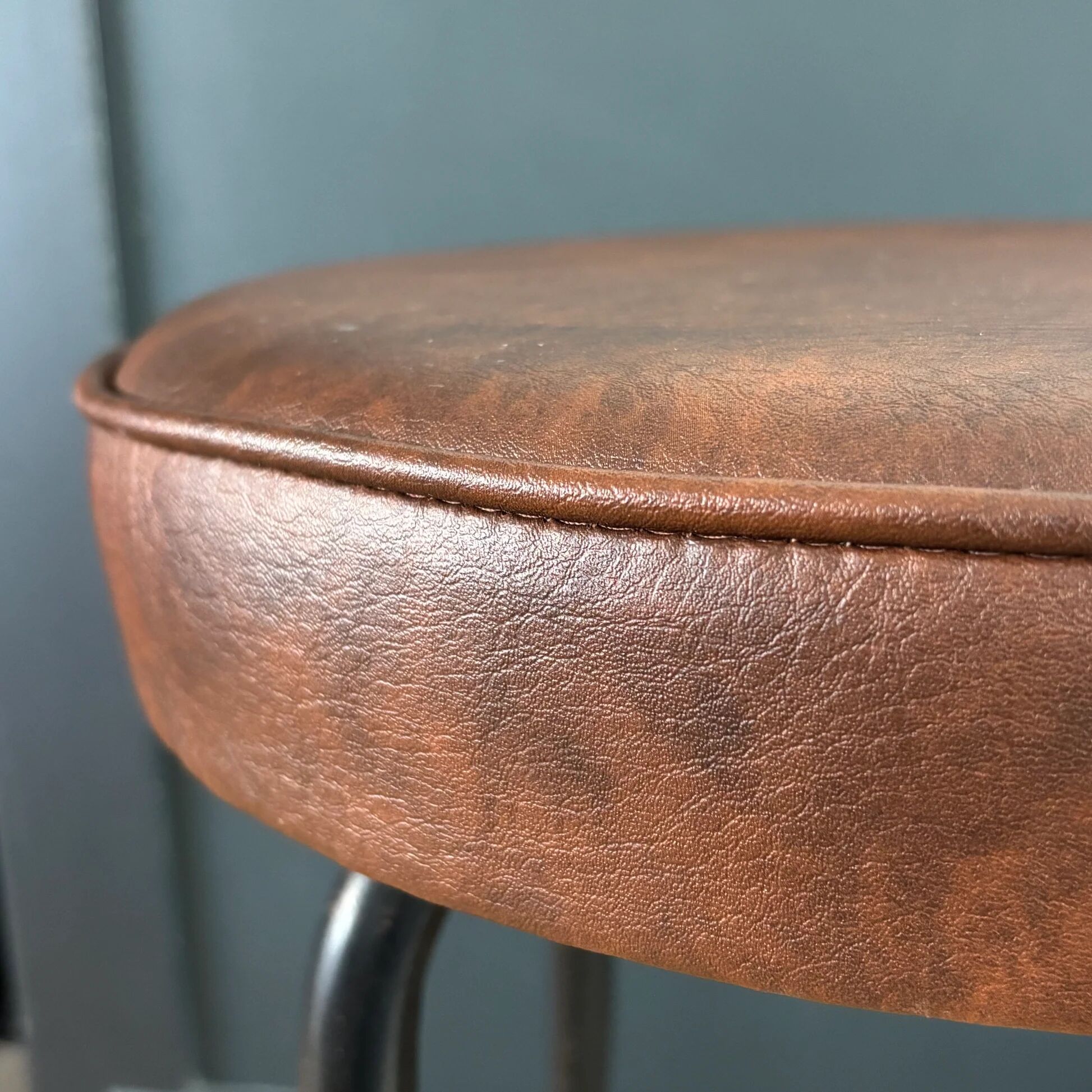 Vintage brown faux leather stool