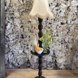 Side table floor lamp in Basque turned wood 50