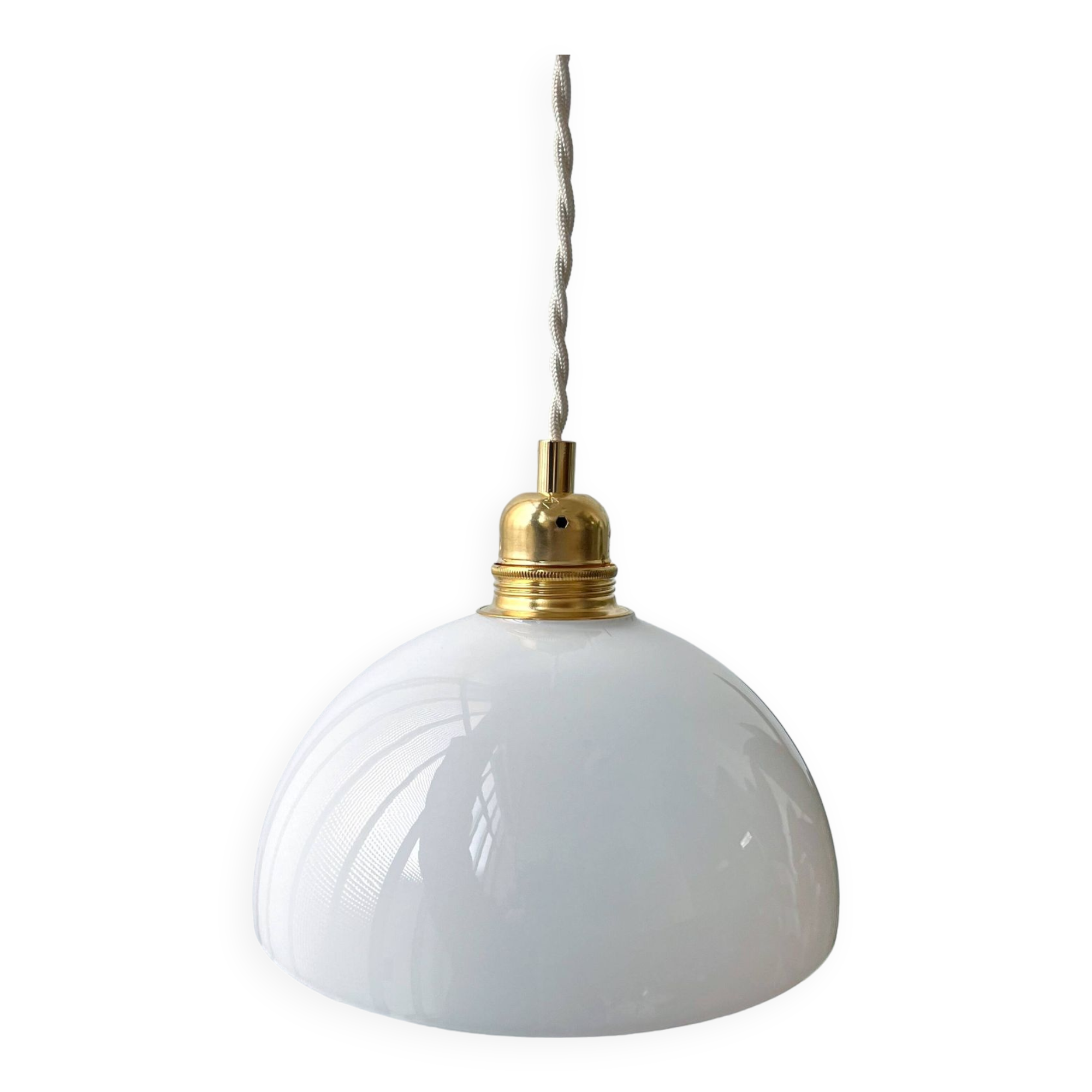 Vintage white glass half-sphere pendant light