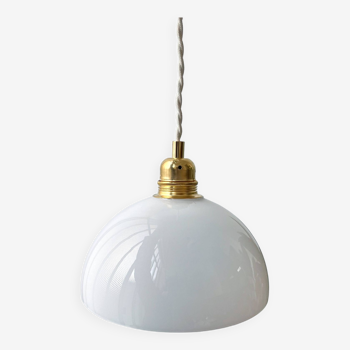 Suspension demi-sphère en verre blanc vintage