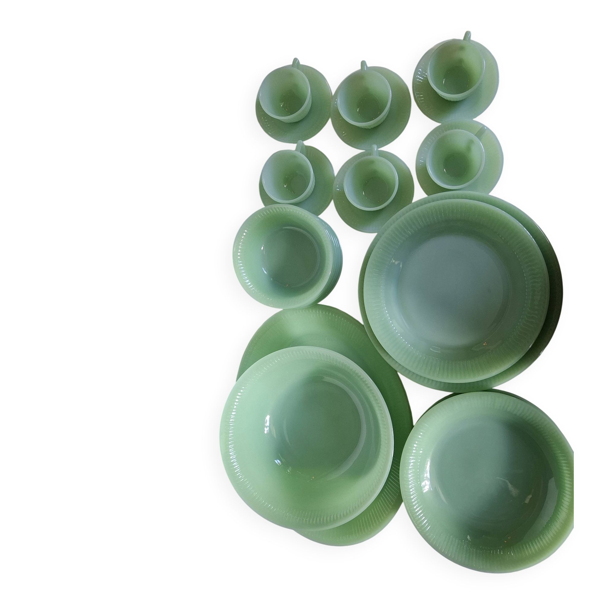 Rare 1950s Fire-King Jadeite "Jane Ray" Dinner & Coffee Service - 32-Pieces