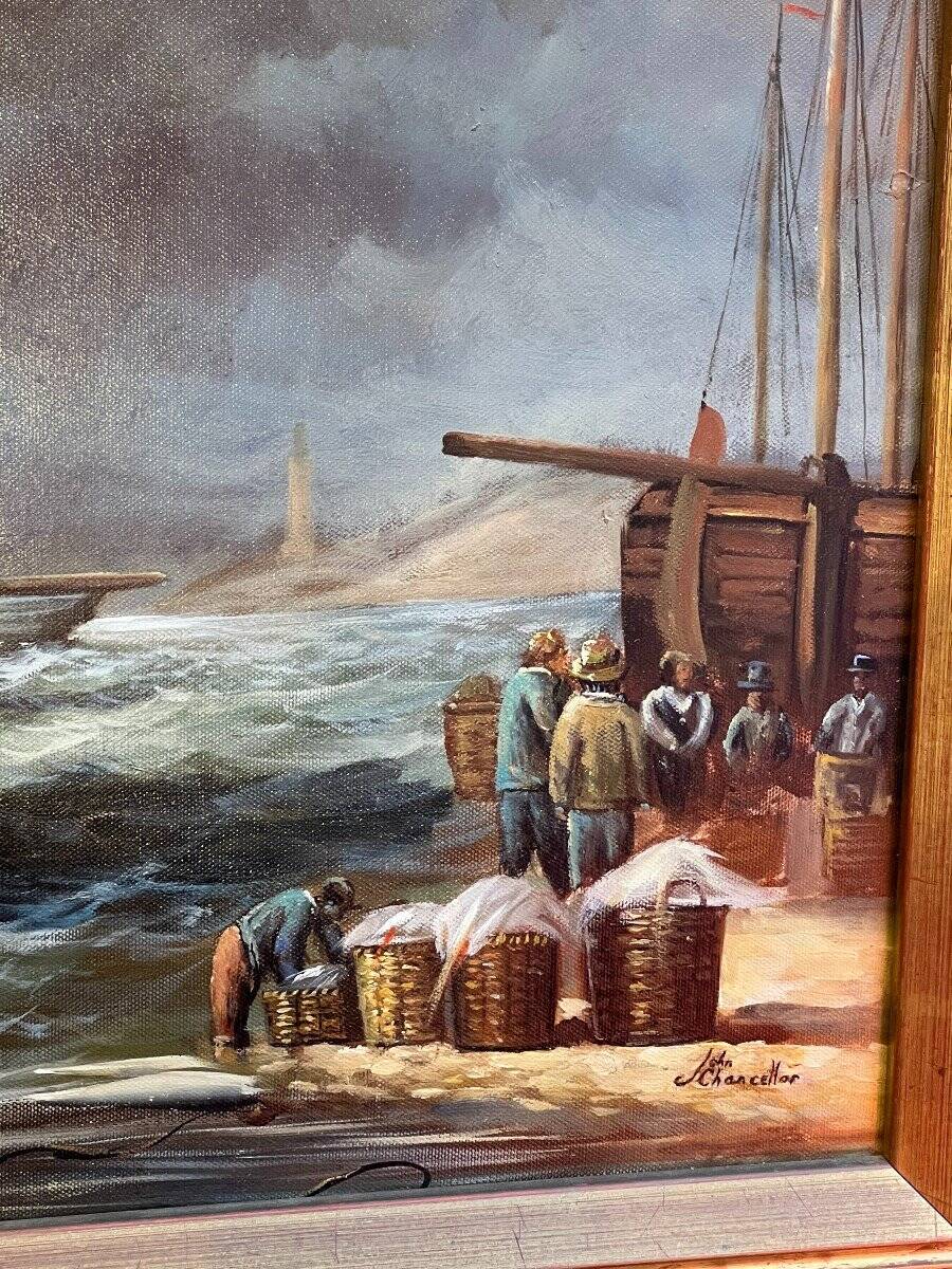 John Russel Chancellor (1925-1984) rare on the market, oil on canvas, marine, boats