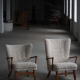 Viggo Boesen, Lounge Chair in Oak and Sheepskin Shearling, Modern Danish, 1950s