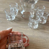 Glass bottle in relief cluster shape + 6 small glasses new