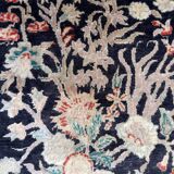 Tapis vintage fait main Tabriz – 48 x 64 cm – Noir & Motif Jardin - 1C971