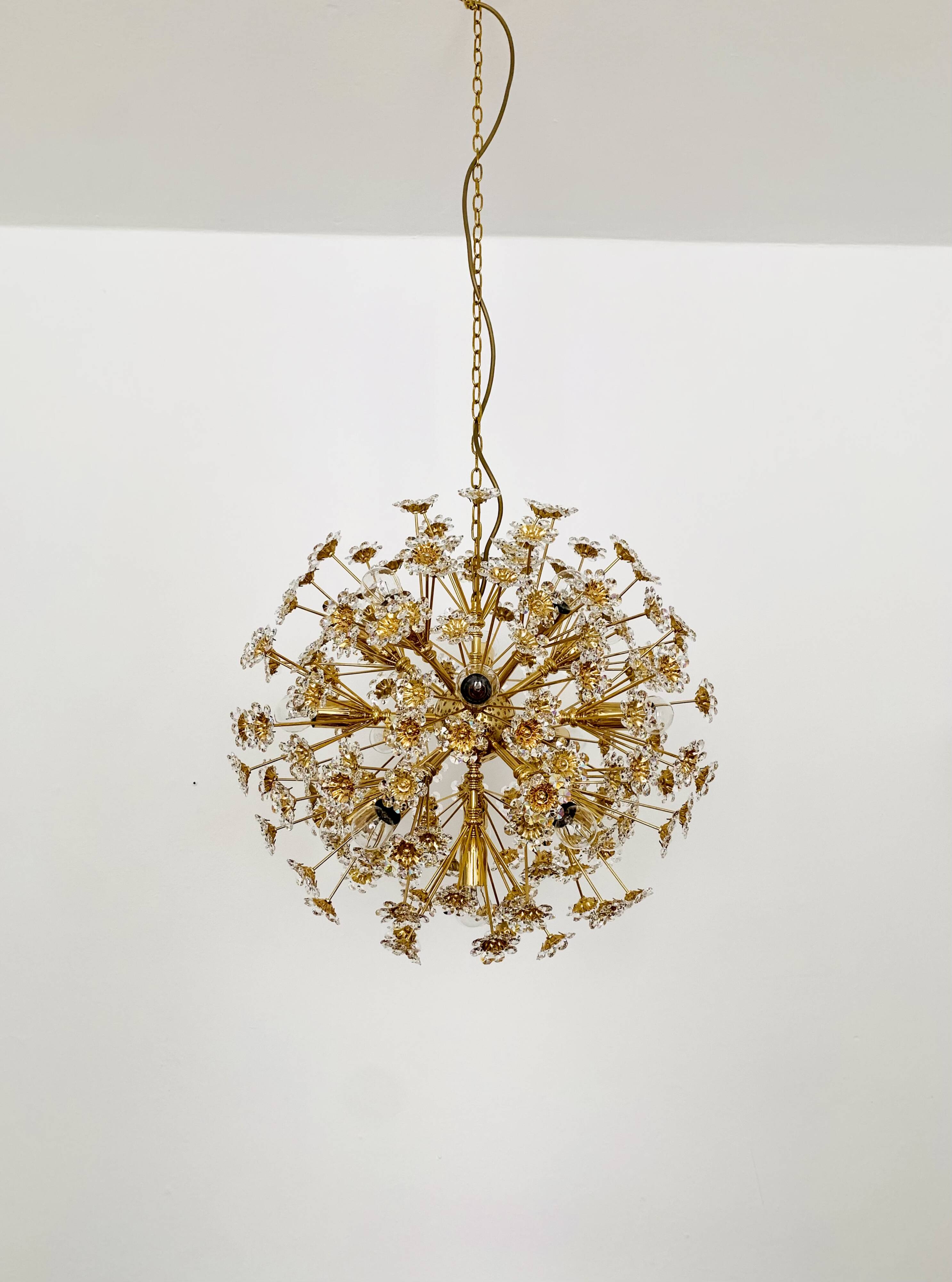 Large Floral Crystal Glass Ball Chandelier by Palwa