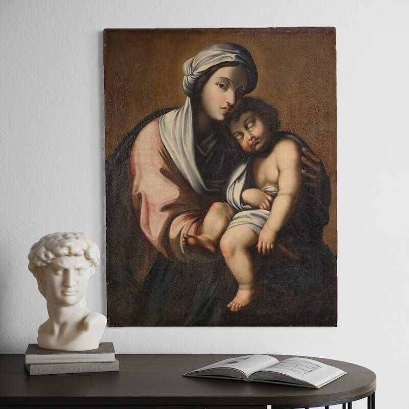 Antique Italian painting Madonna and Child from the 18th century