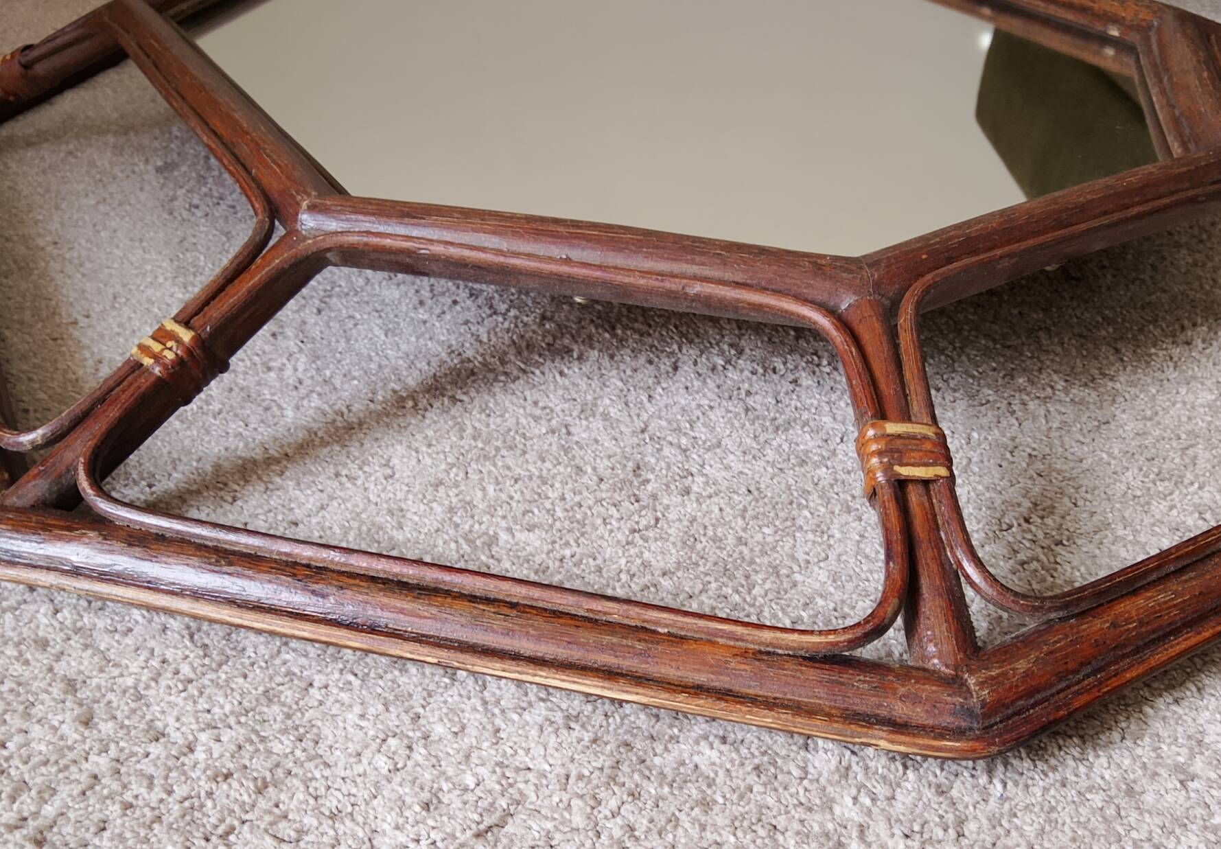 Vintage Italian mirror bamboo and rattan Riviera bohemian chic 1970s