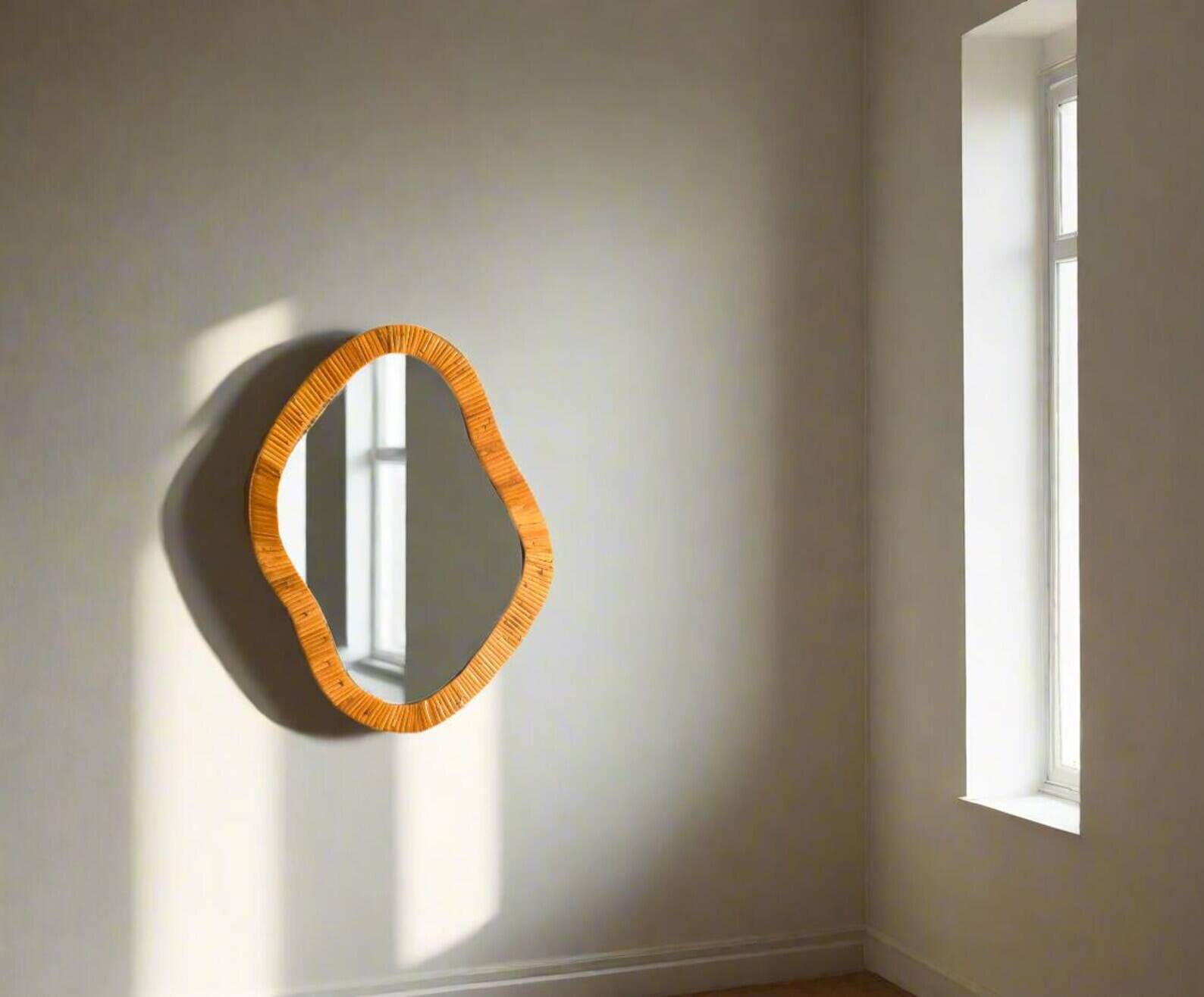 Rattan Wall Mirror, Asymetrical