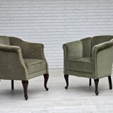 1960s, Danish armchair, green furniture velour, beech wood legs.