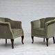 1960s, Danish armchair, green furniture velour, beech wood legs.