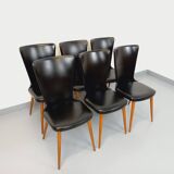 Set of 6 vintage Baumann Essor chairs in beech wood and skai