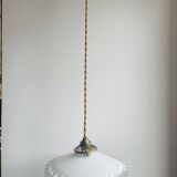 Vintage opaline pendant light with porcelain pavilion