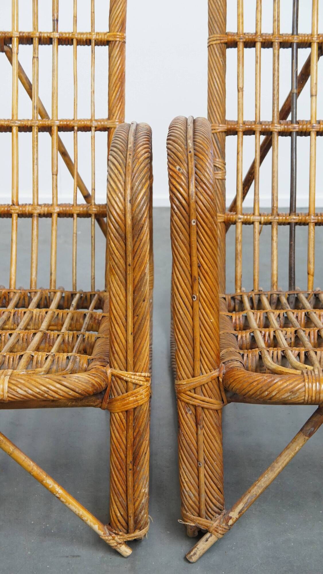 Set of 2 French Rattan Vintage Design Armchairs from the 1950s