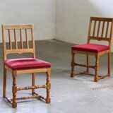 Vintage 1940s/50s solid oak Danish farmhouse chairs, Baroque style set of 4