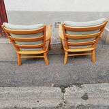 Pair of vintage pastel green fabric armchairs