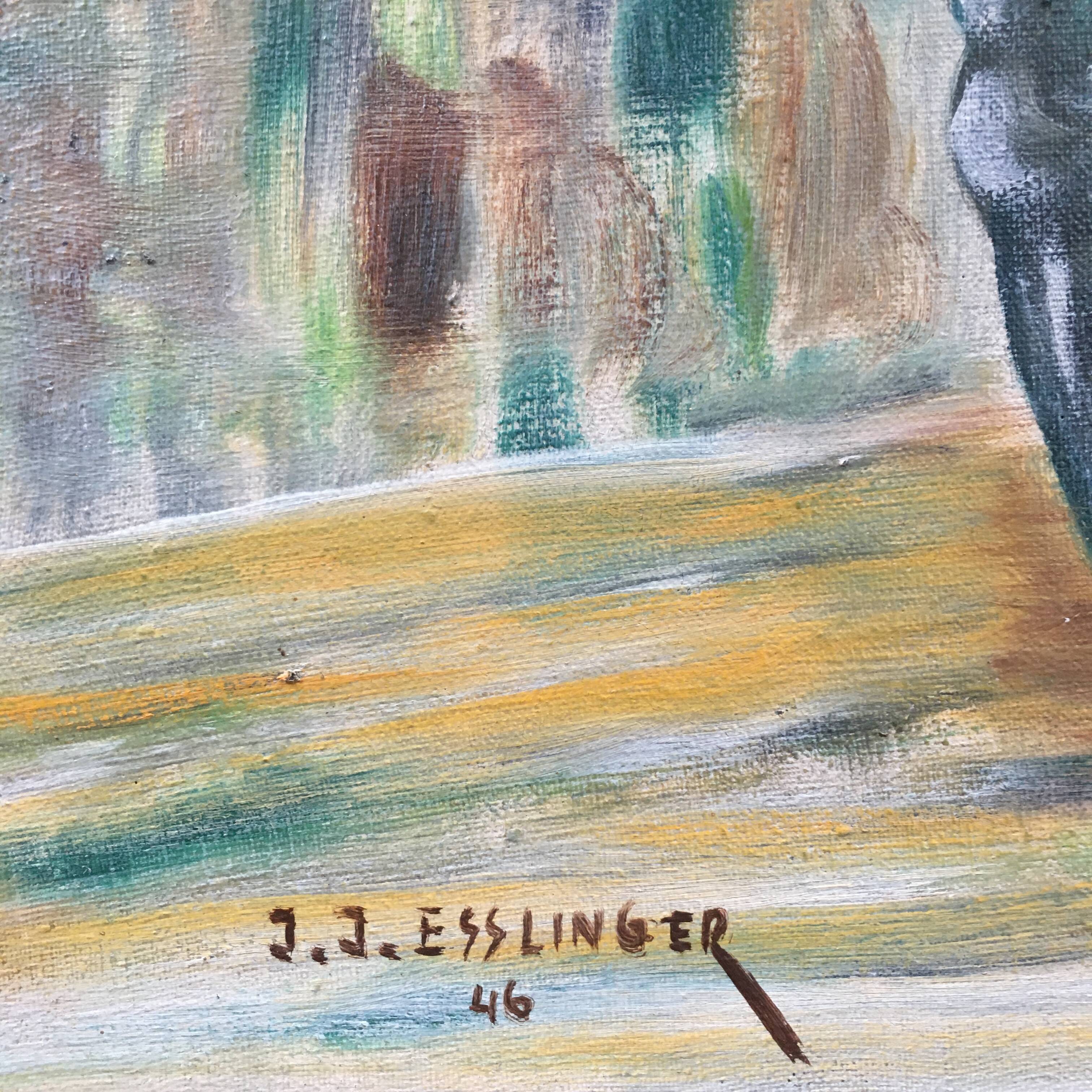 Old painting bouquet of dahlias