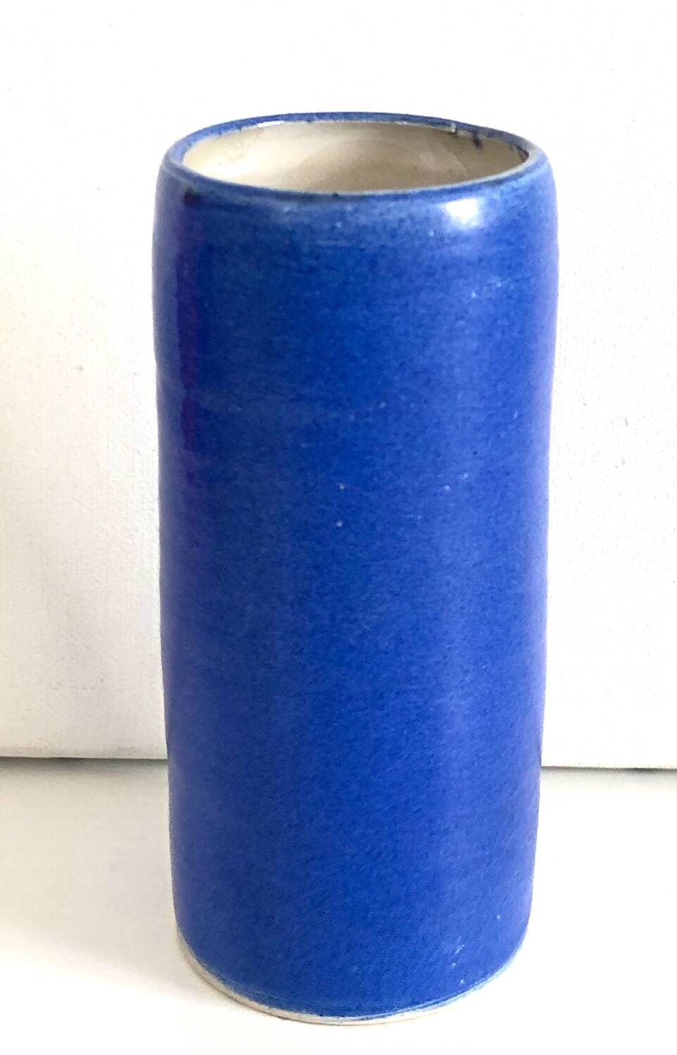 Blue ceramic cylinder vase