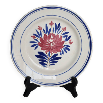 Antique hollow plate from Gien - Red and blue floral decoration