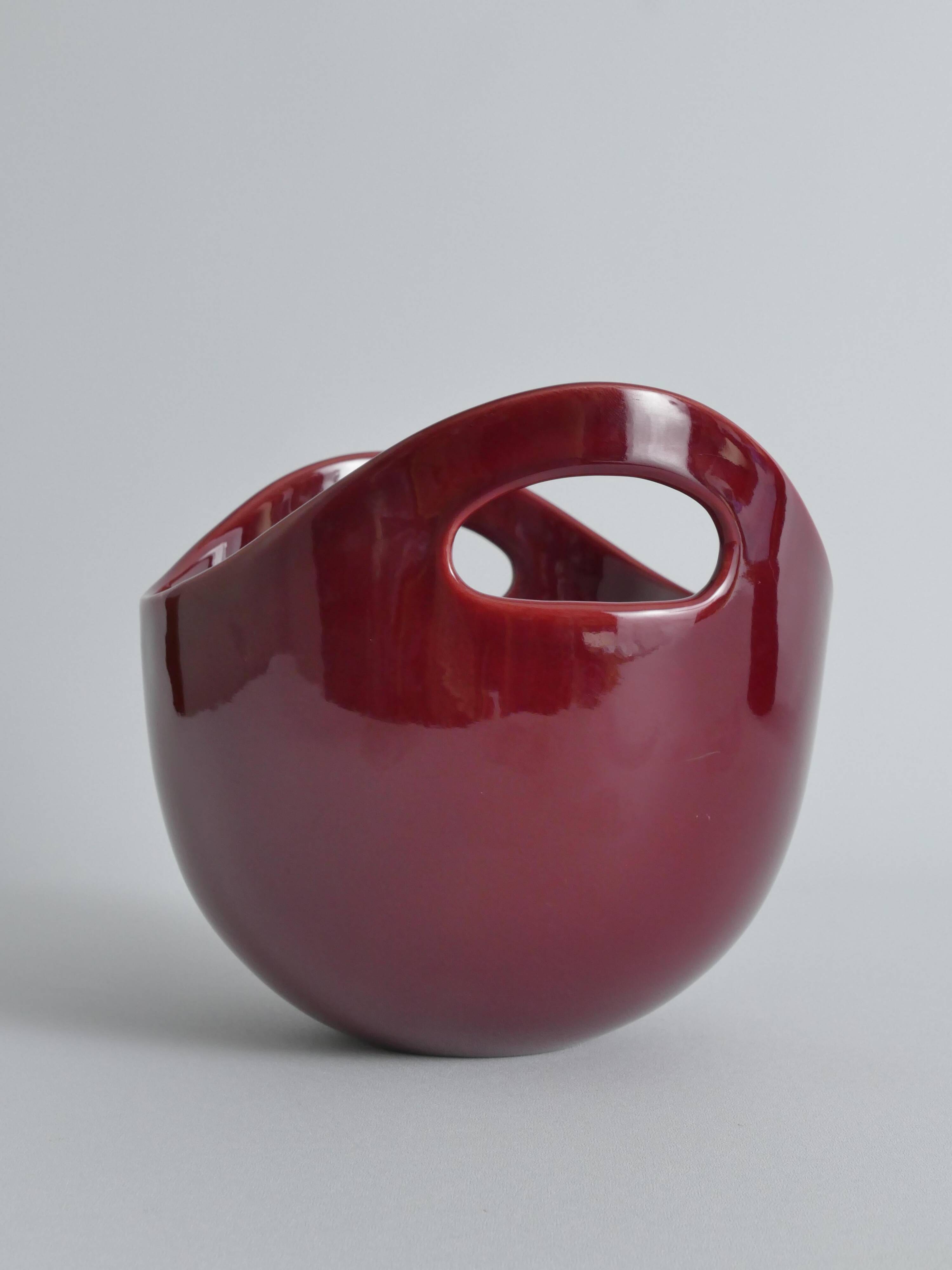 Scandinavian Modern Merlot Red Stoneware Bowl by SYCO, Sweden, 1950s