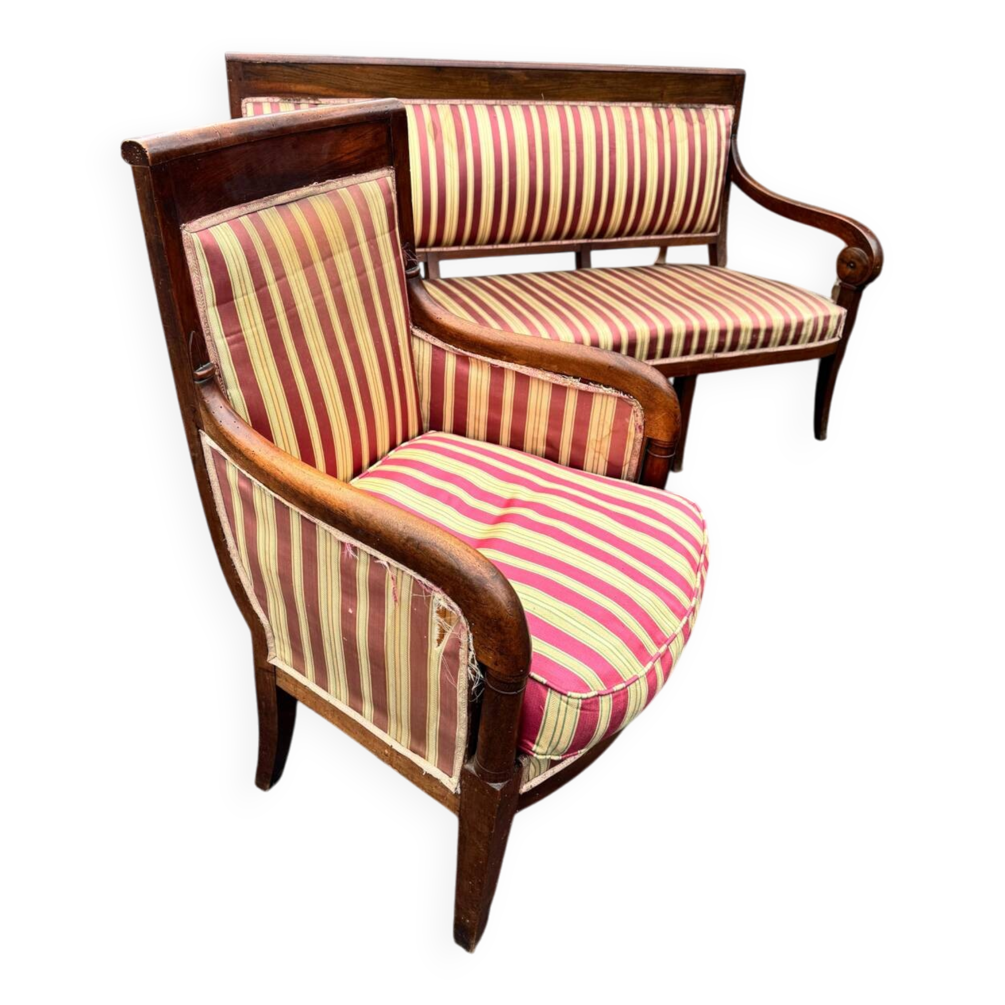 Antique Empire-style salon, 3 pieces. Original upholstery.