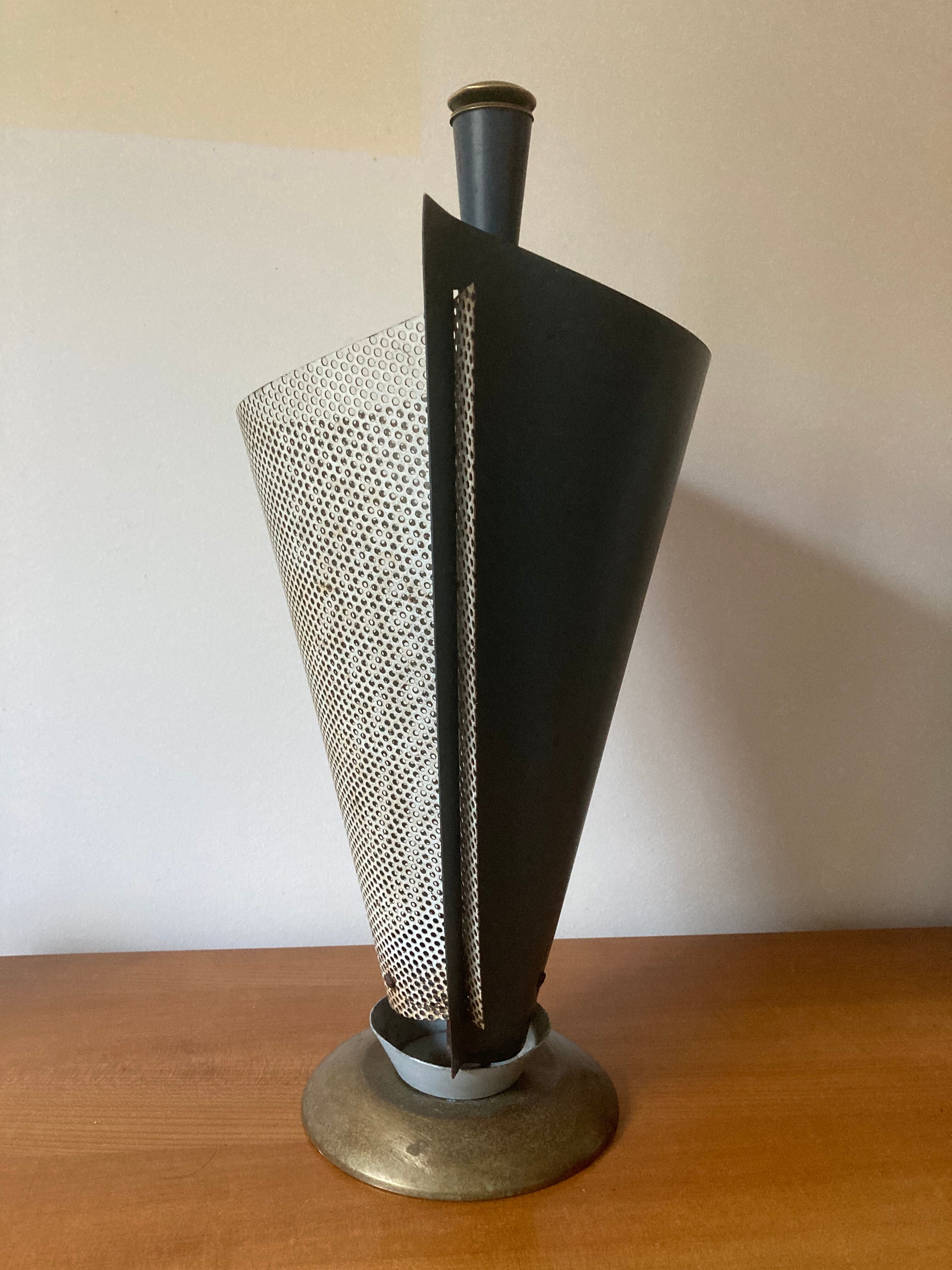 1950 umbrella stand, perforated sheet metal and brass