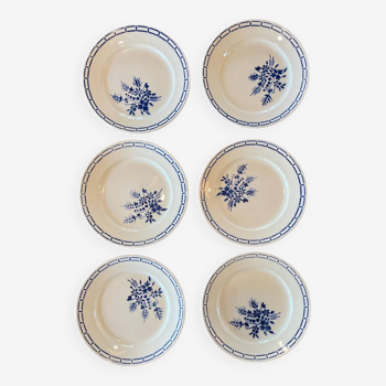 6 Badonviller blue flower flat plates