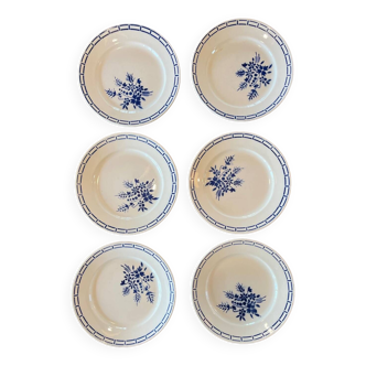 6 Badonviller blue flower flat plates