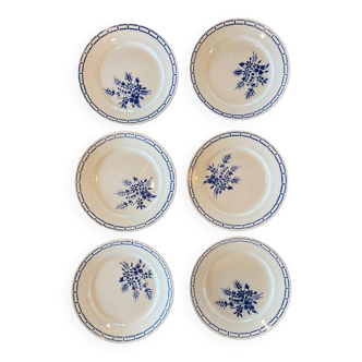 6 assiettes plates fleur bleue Badonviller