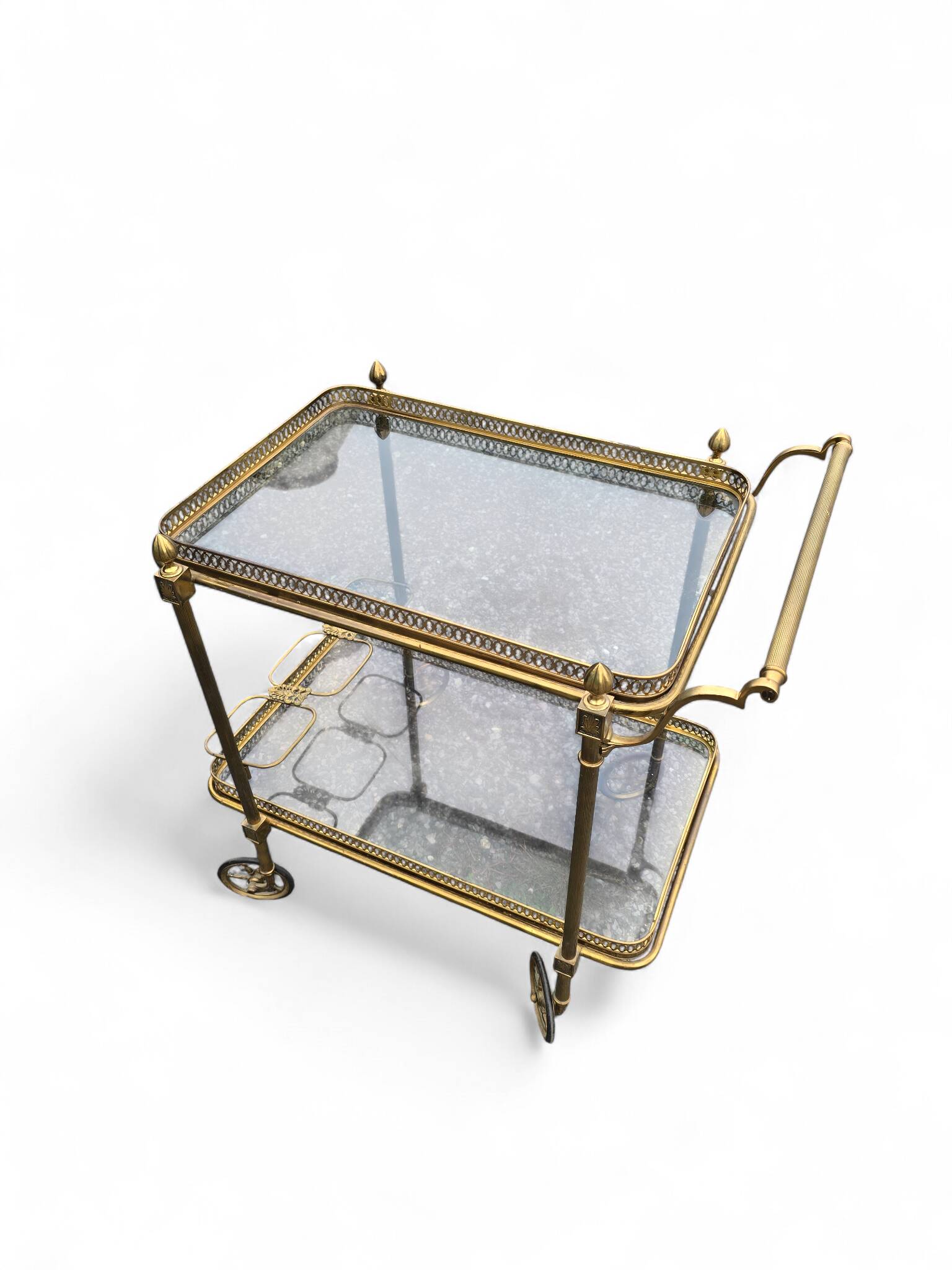 Serving cart - Neoclassical bar trolley in brass and glass