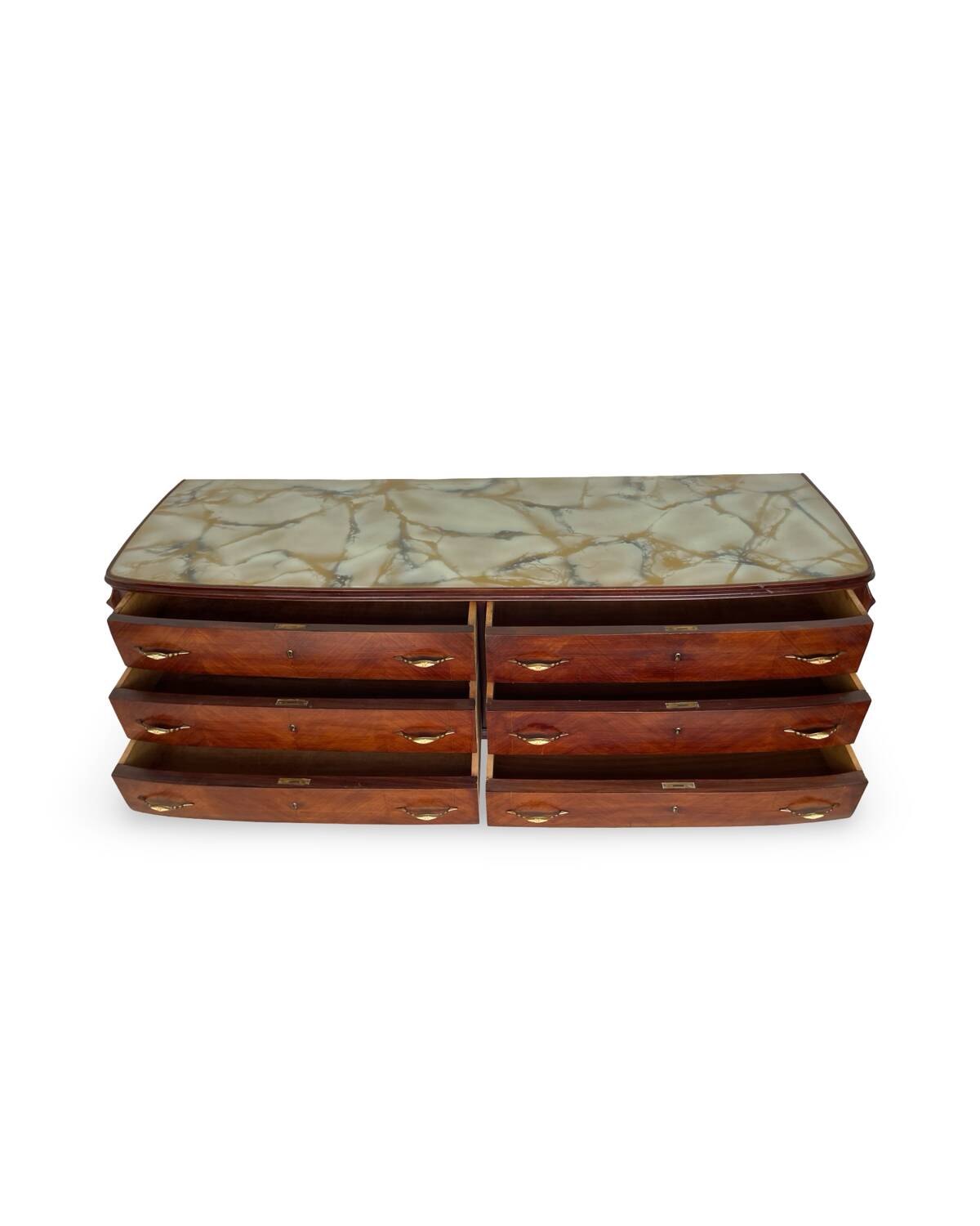 Commode en placage de palissandre avec plateau en onyx vert