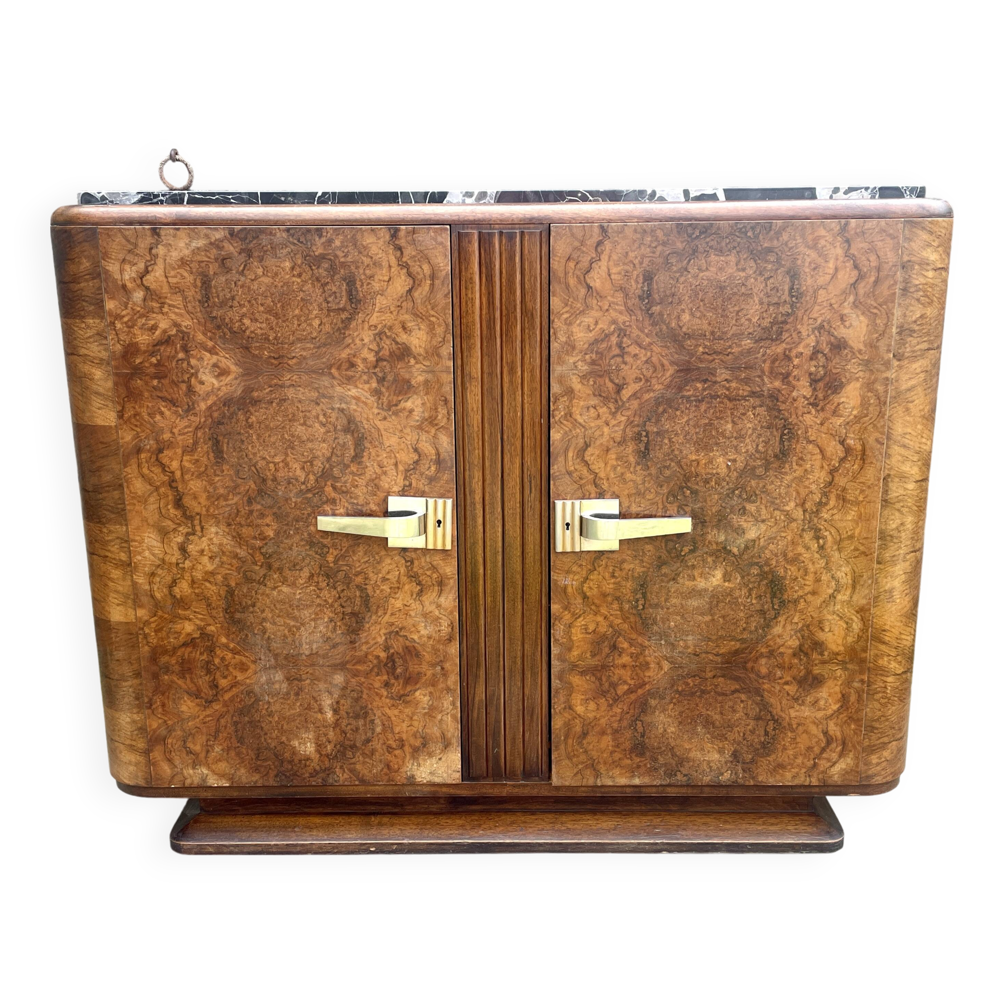 Low sideboard in black marble, Art Deco, 1930s