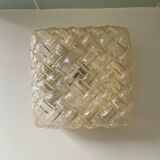 Applique murale plafonnier carré verre tresse ambre doré 1970 1980 seventies eighties