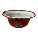 Antique Red Ceramic Salad Bowl Blue Interior + Vintage Kitchen Badge