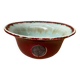 Antique Red Ceramic Salad Bowl Blue Interior + Vintage Kitchen Badge